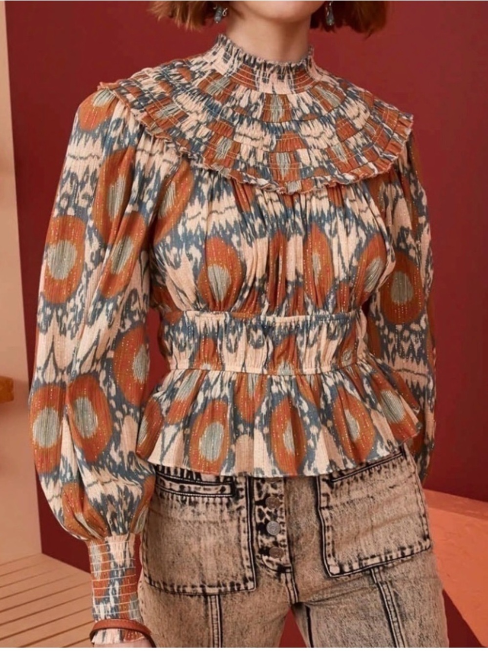 Ulla Johnson noor Smocked Peplum Blouse